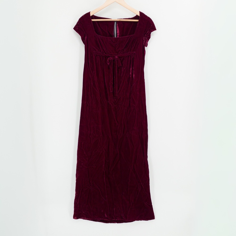 Vintage 70s Velvet Maxi Dress Womens XS Burgundy Dark Romantic Gown Babydoll Red